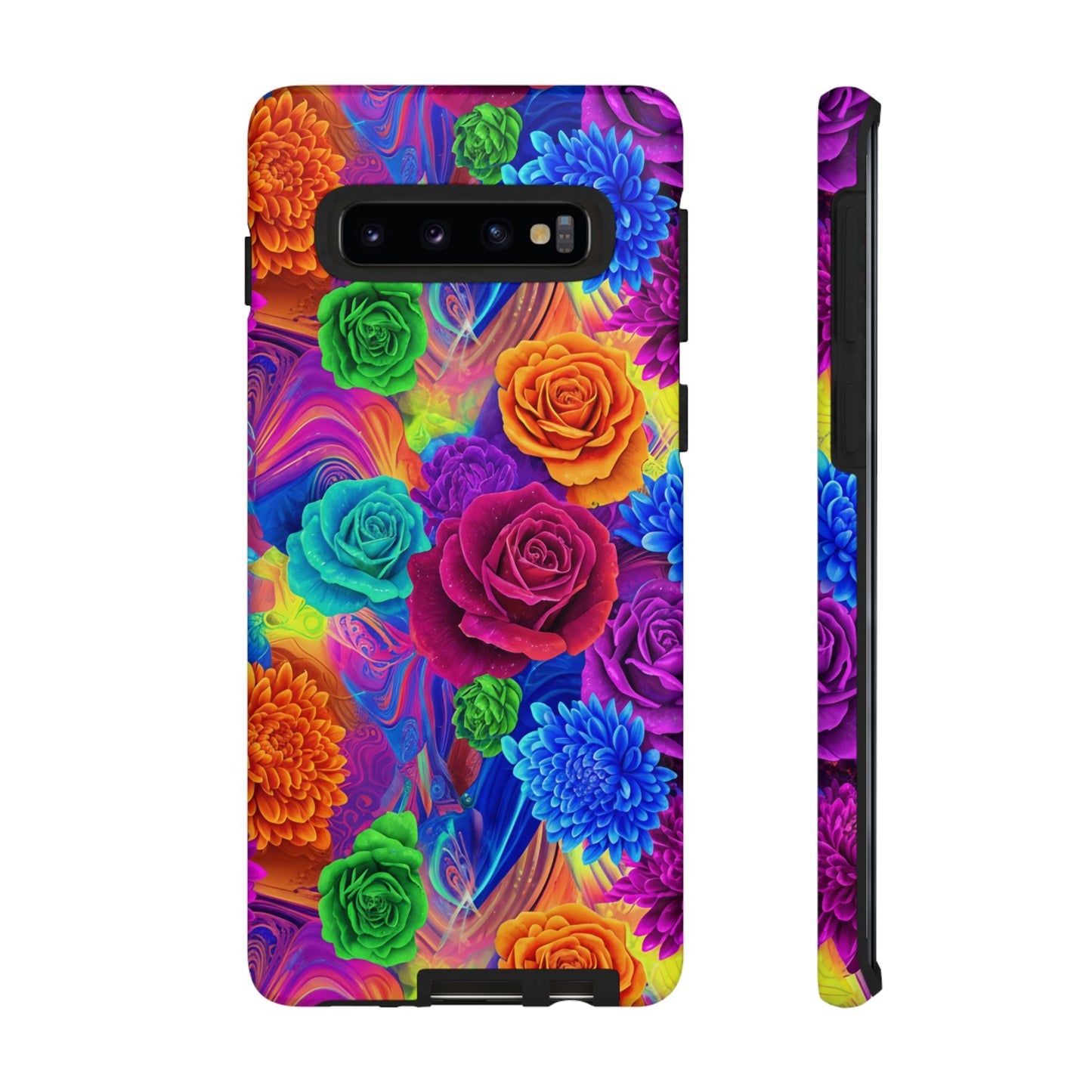 Vibrant floral Samsung phone case with colorful roses and durability protection