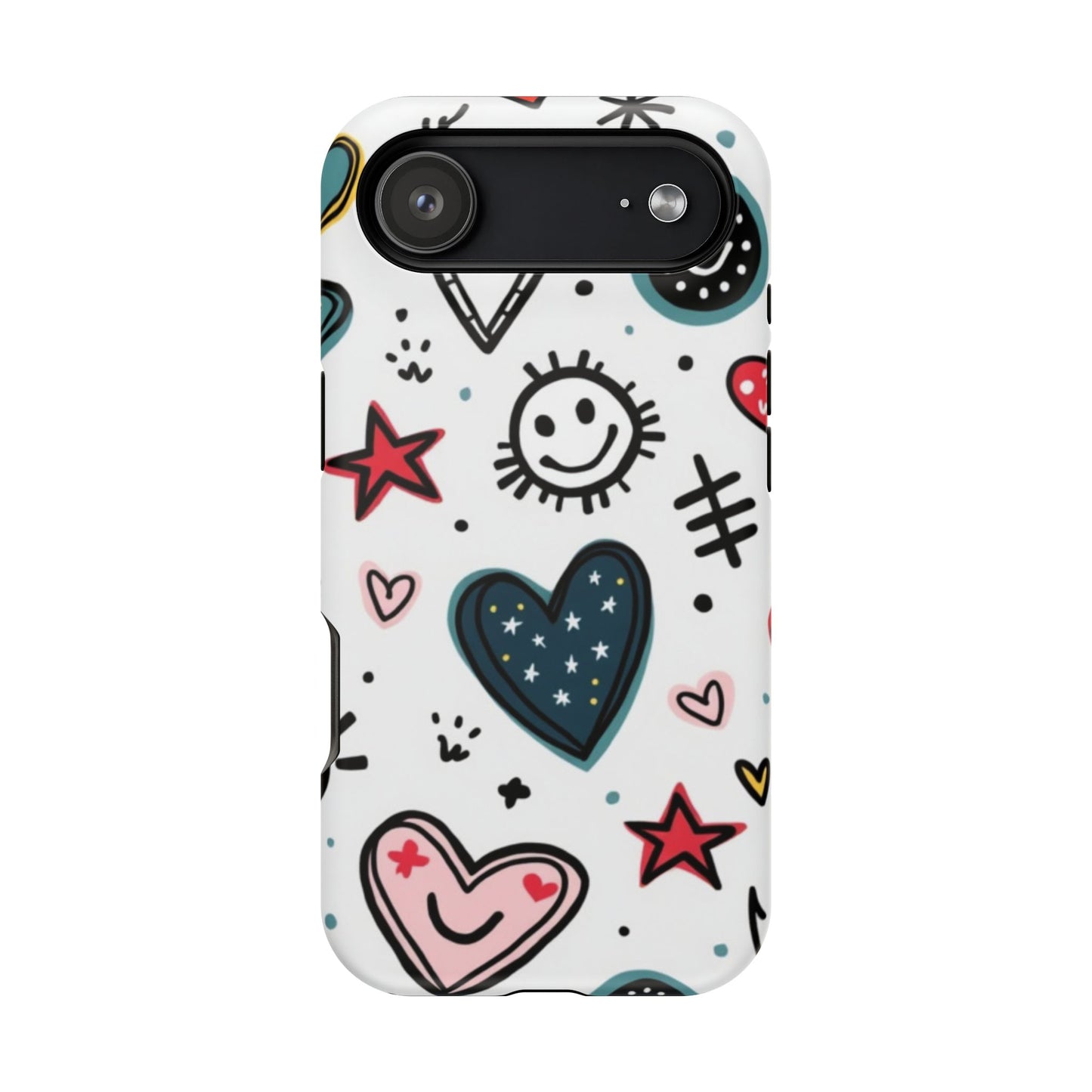 Cartoon Hearts and Smiles Phone Case – Cute Durable iPhone Cover