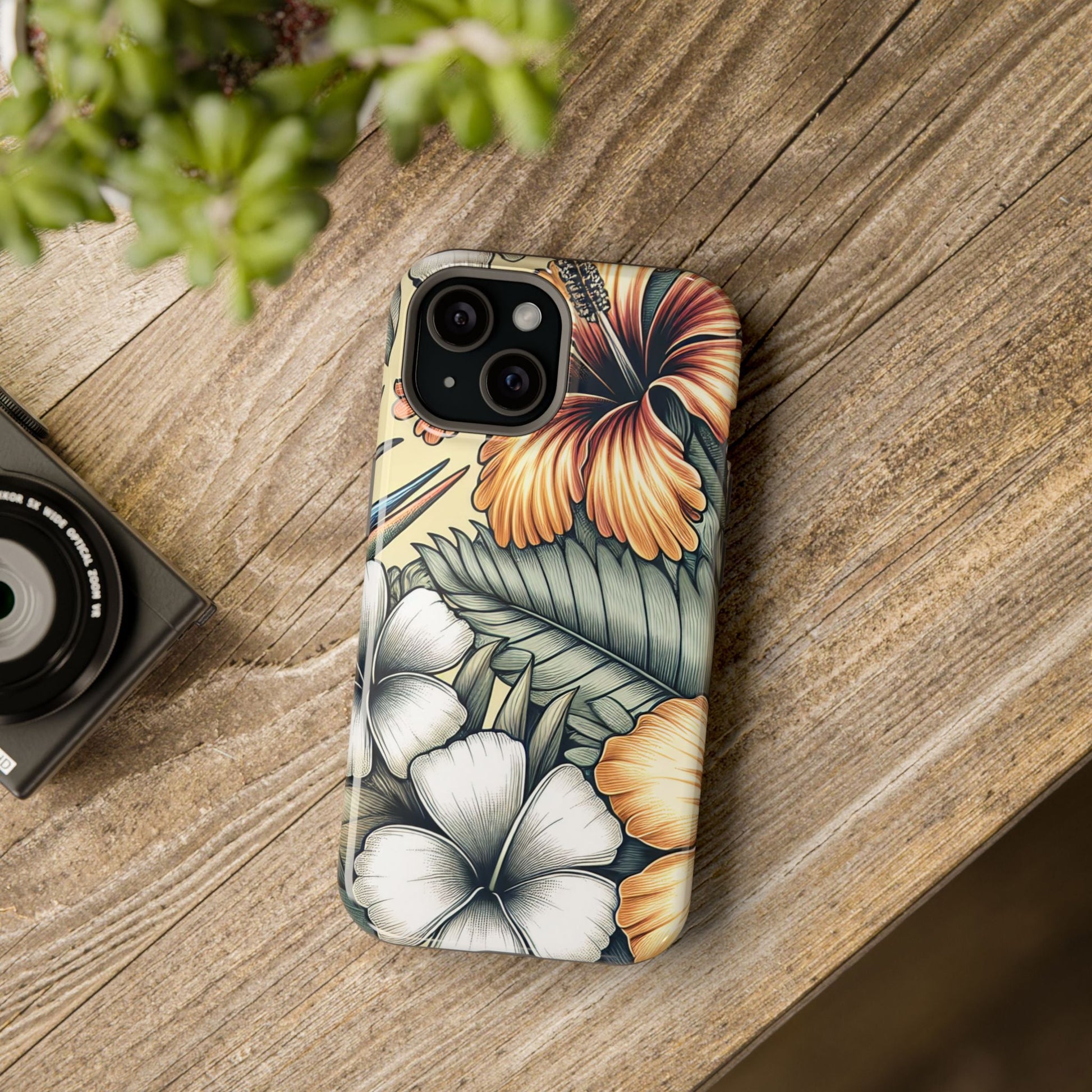 Golden Tropical Floral iPhone tough case with durable protective cover and MagSafe compatibility