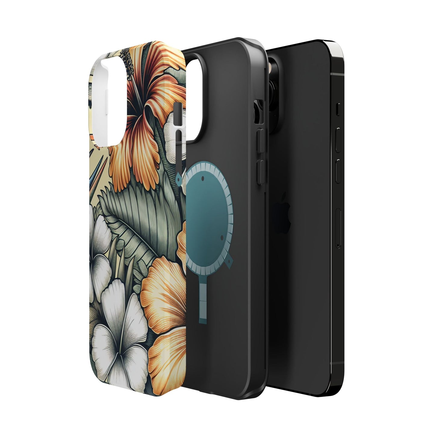 Golden Tropical Floral iPhone tough case with durable dual-layer protection and MagSafe compatibility