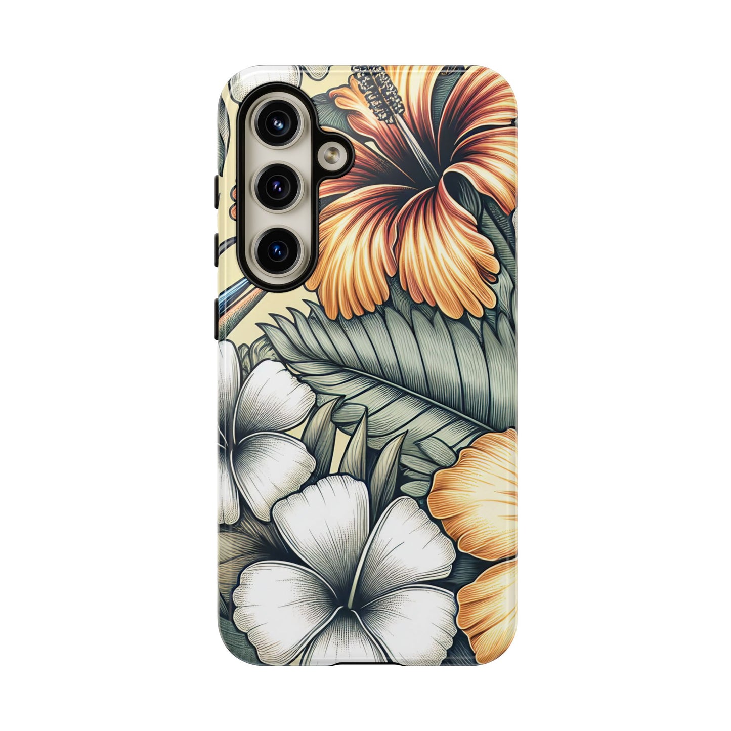 Golden Tropical Floral Design Samsung Phone Case