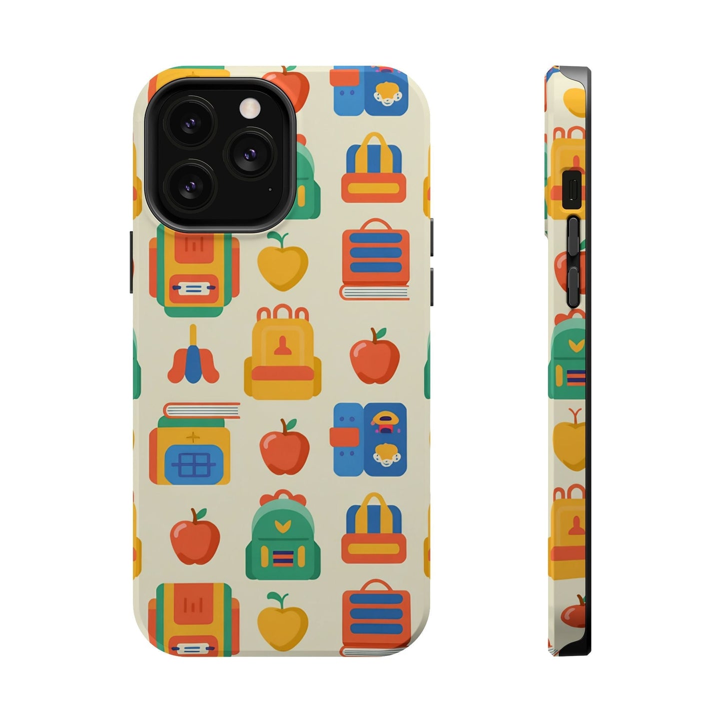 Durable iPhone Back to School Phone Case with colorful school-themed print and MagSafe compatibility