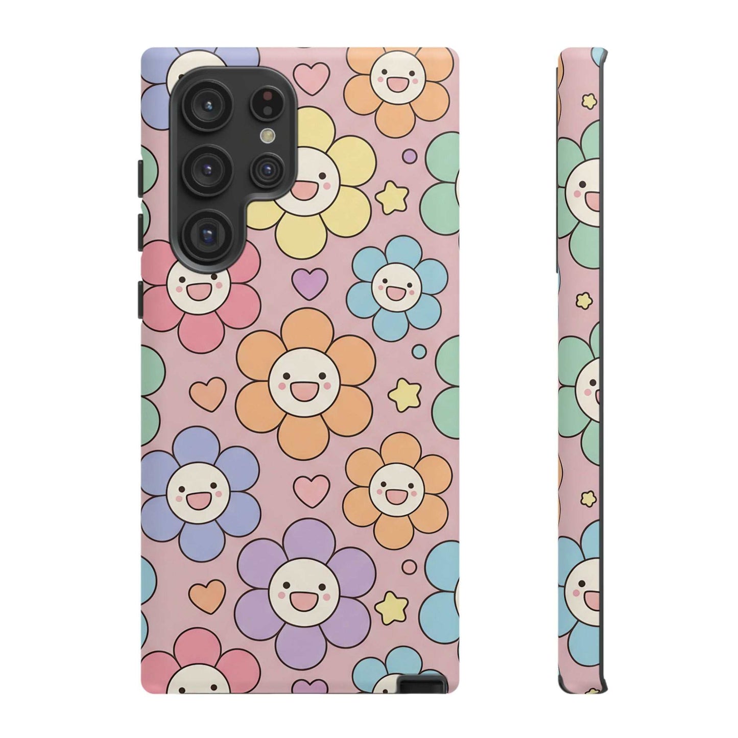 Happy Flower Samsung Phone Case with colorful smiling floral design and dual-layer protective build