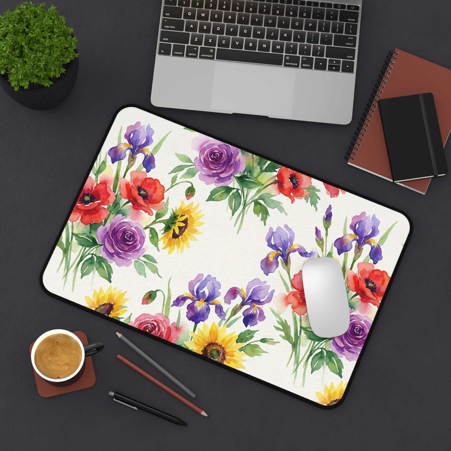 Watercolor Bouquet Desk Mat — Floral Office Mouse Pad