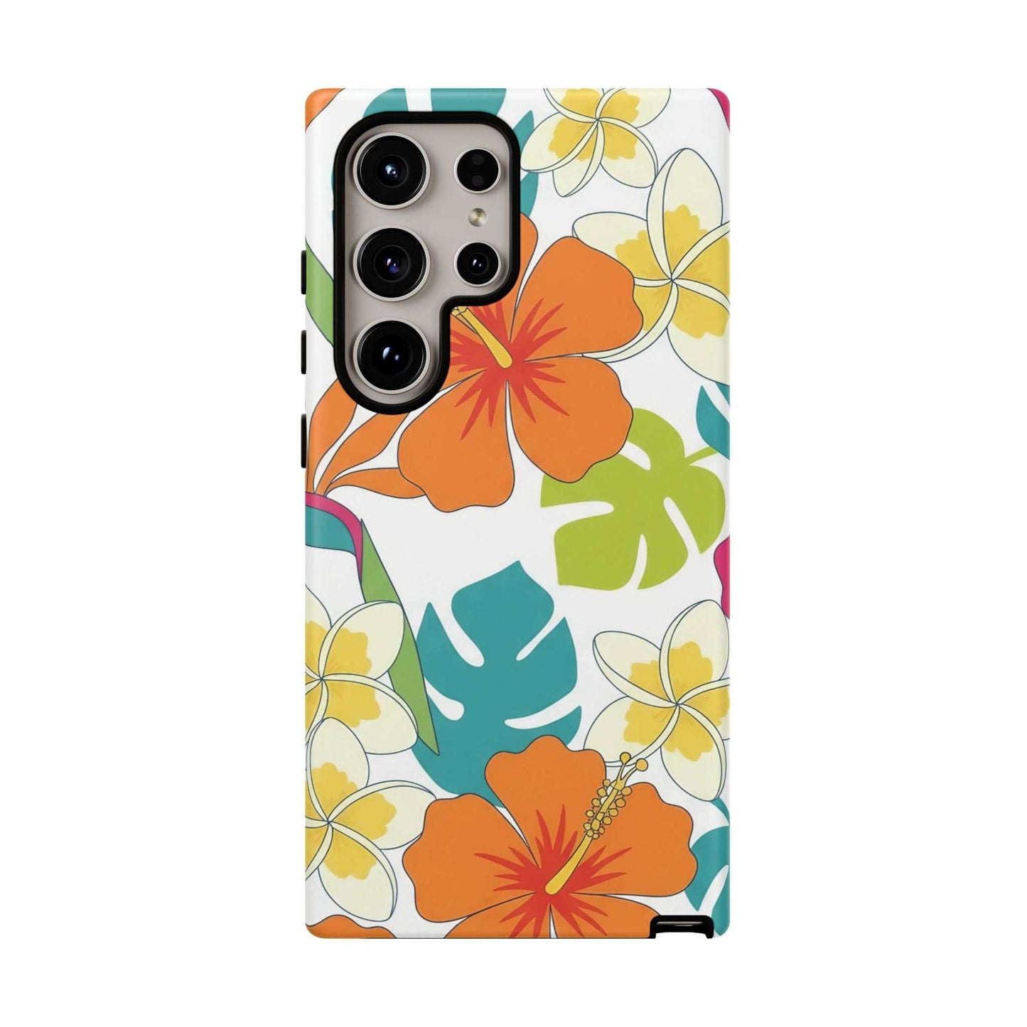 orange floral Samsung case with durable shock-absorbing protection and vibrant print design