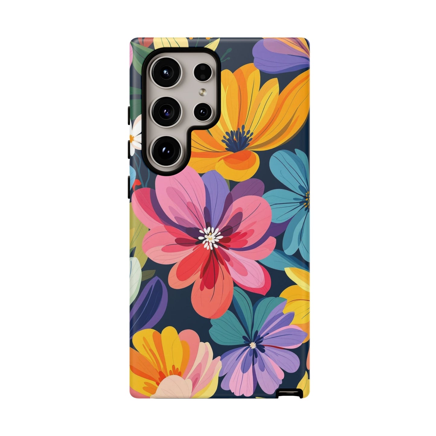 Colorful Floral Samsung Phone Case with vibrant flower design and shock-absorbing silicone liner