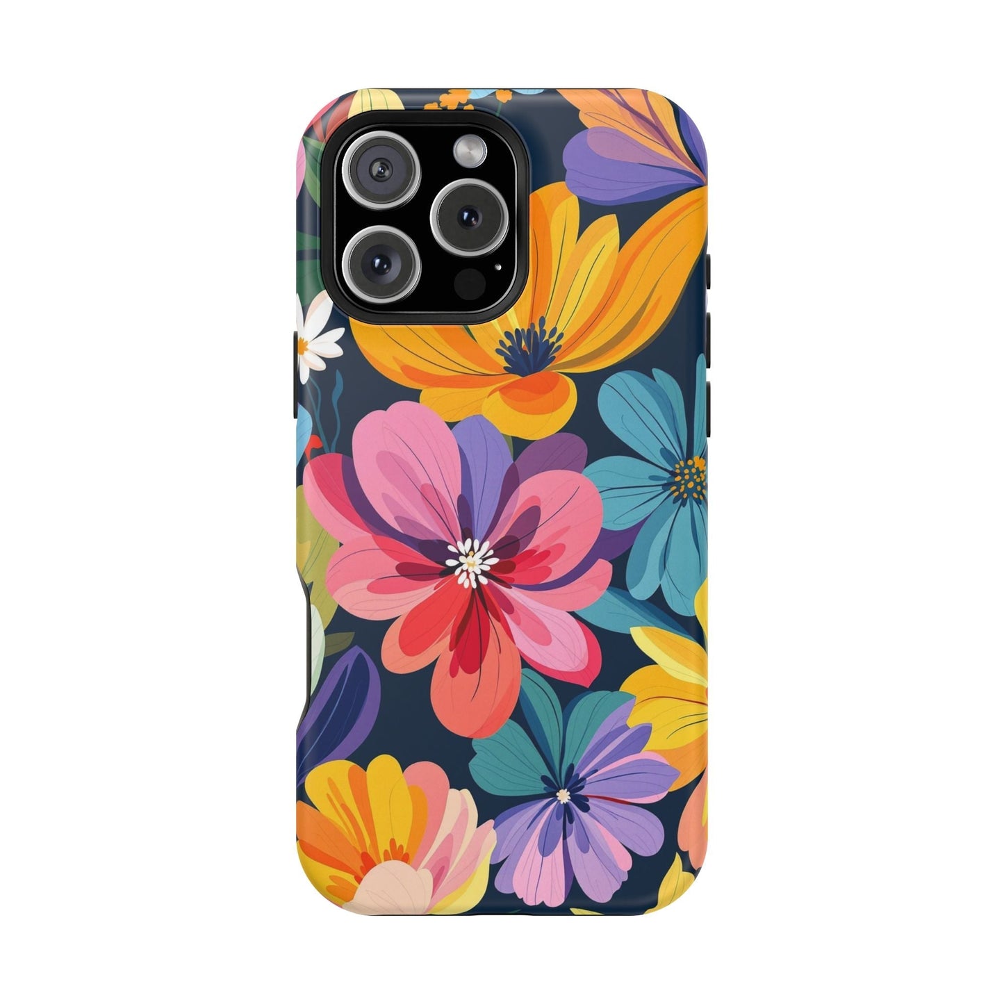 Colorful floral design iPhone 17 case with durable polycarbonate and TPU protection, MagSafe compatible