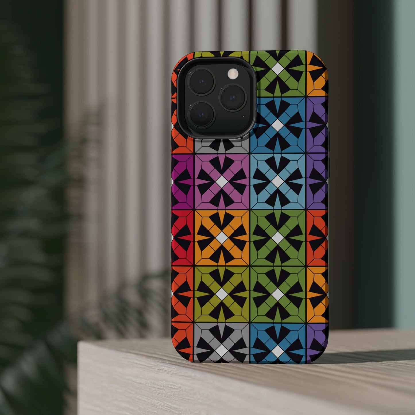 Rainbow Squares iPhone Tough Case with colorful geometric pattern and durable protective design
