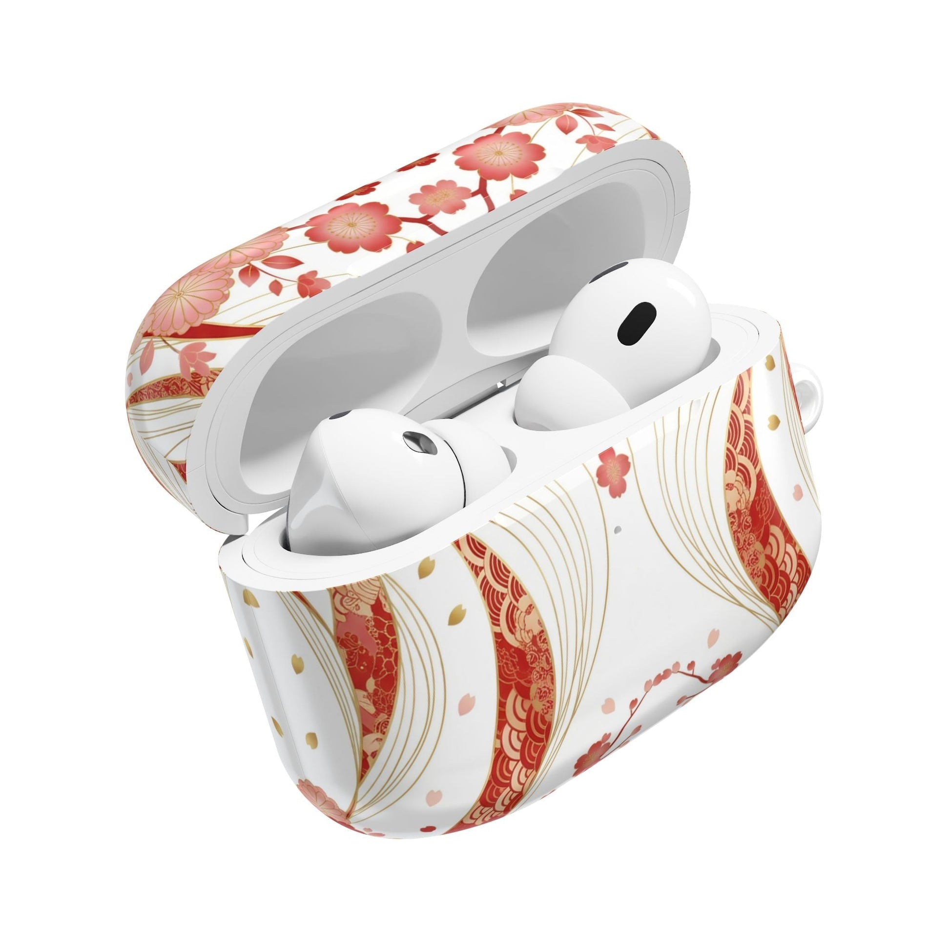 Red Golden Flower AirPod Case with floral design and gold accents for stylish protection and easy access.