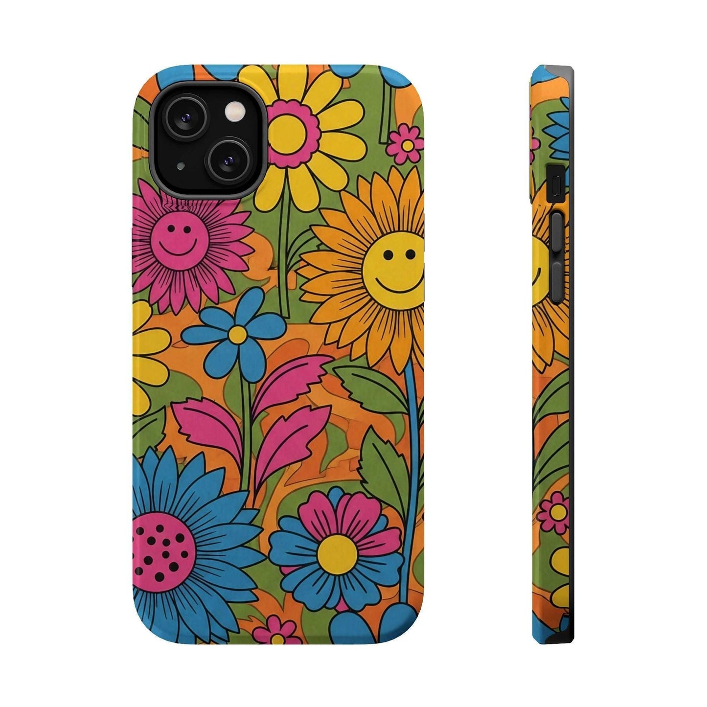 Colorful Flower Power iPhone Tough Case with vibrant floral design and durable polycarbonate protection