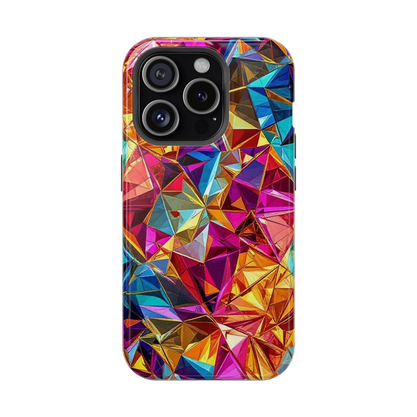 Colorful Rainbow Foil iPhone Tough Case with geometric foil design and MagSafe compatibility