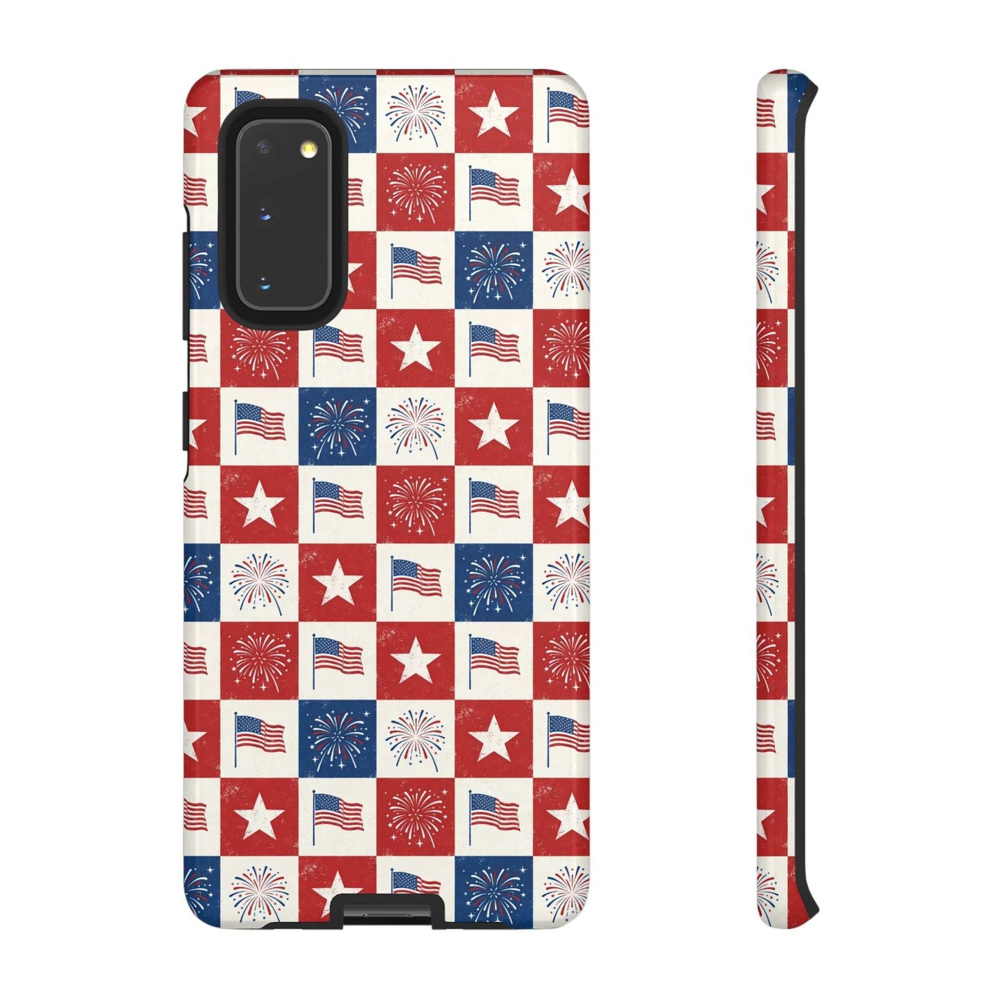 250th 4th of July patriotic Samsung phone case with checkered design and dual-layer protection