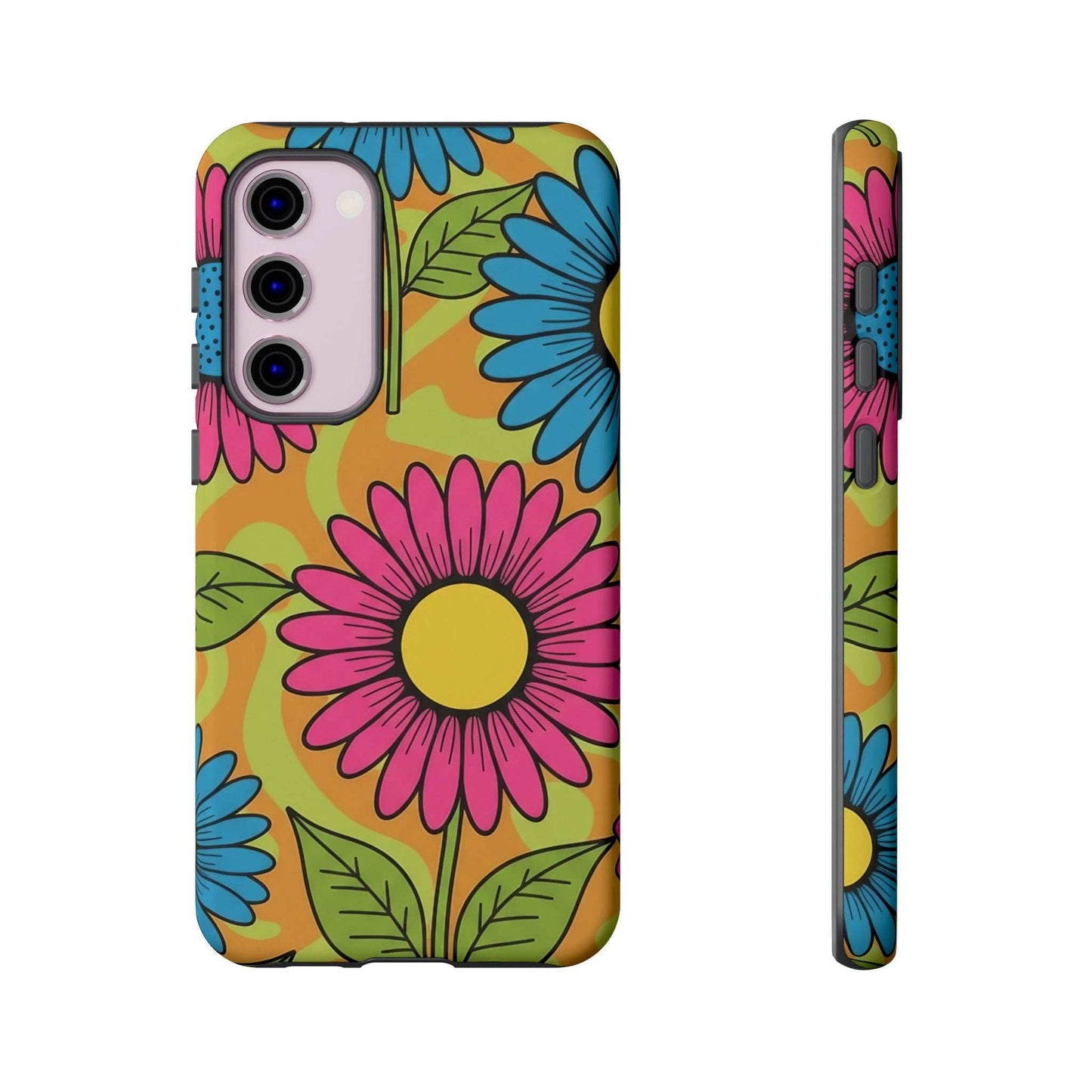 Samsung Tough Case with colorful floral design, durable impact-resistant protection and wireless charging compatible phone cover