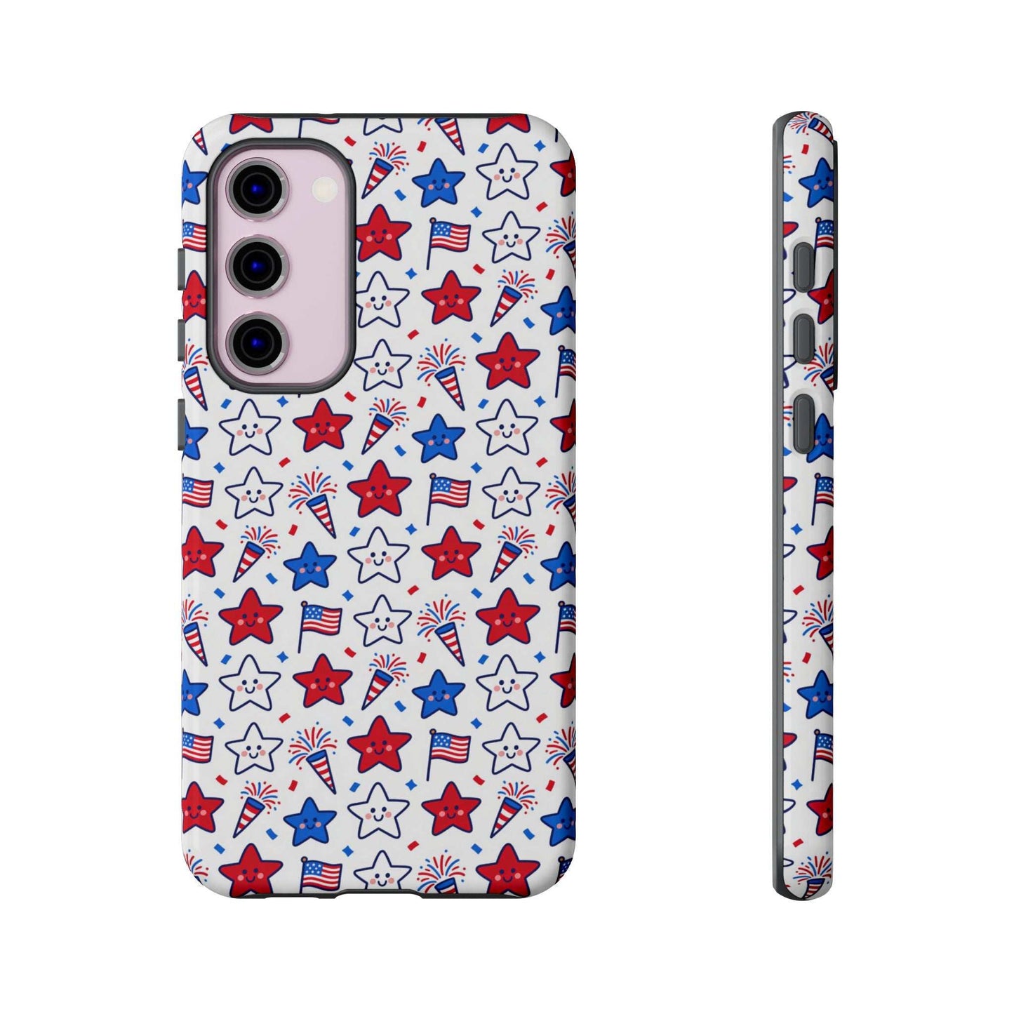 Kawaii 4th of July  Samsung Case – Cute Patriotic Phone Case, Fireworks Design, Shockproof Protective Cover
