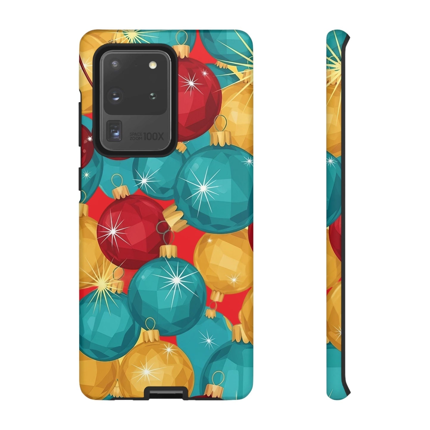 Holiday Bulb Samsung Case with colorful Christmas tree bulb design, durable impact-resistant protection, and wireless charging support