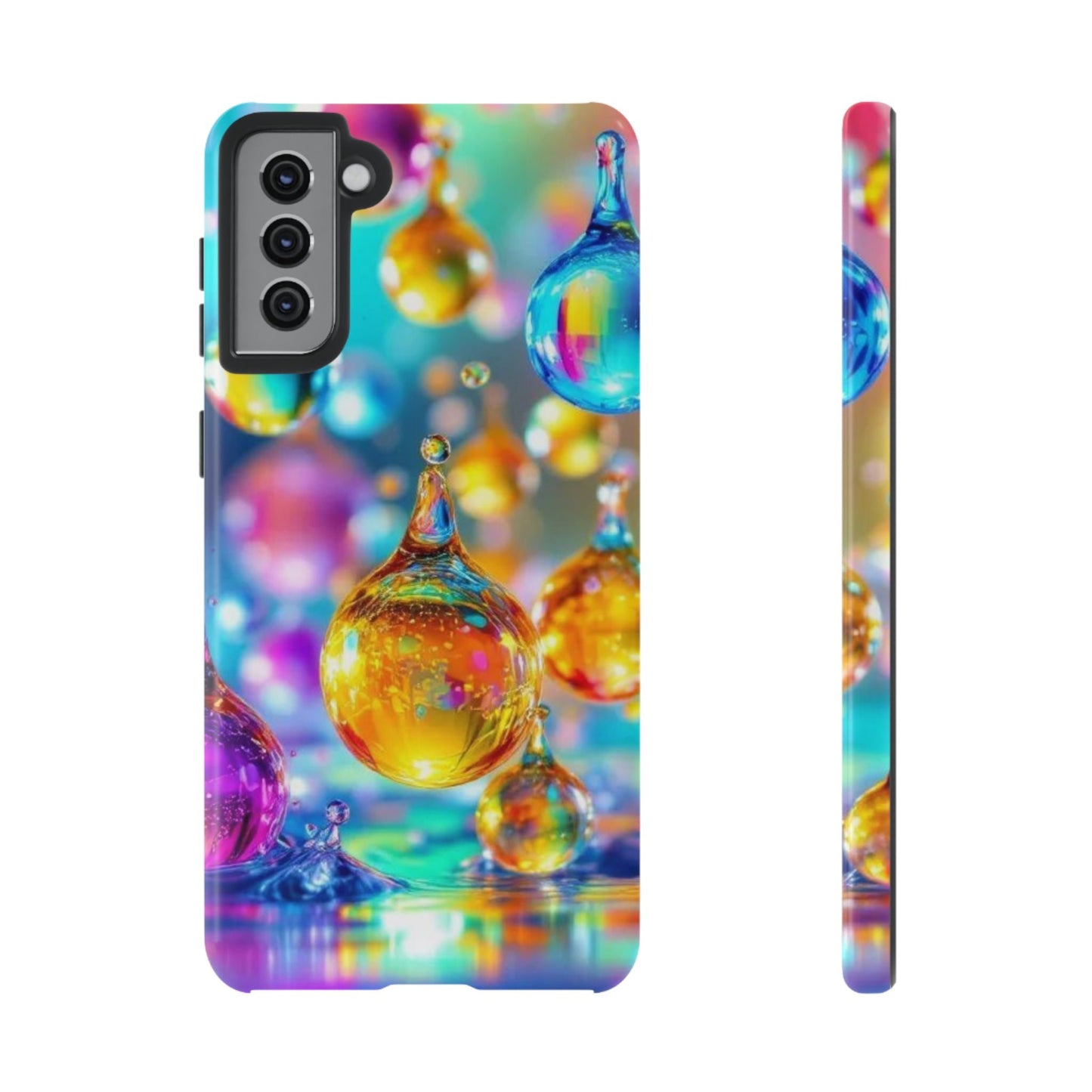 Samsung phone case with colorful 3D golden raindrop design for shock absorption and impact protection