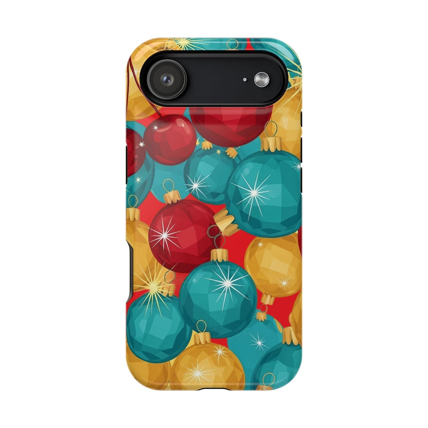 iPhone case with colorful Christmas Tree Sparkle Bulbs pattern for festive holiday phone protection