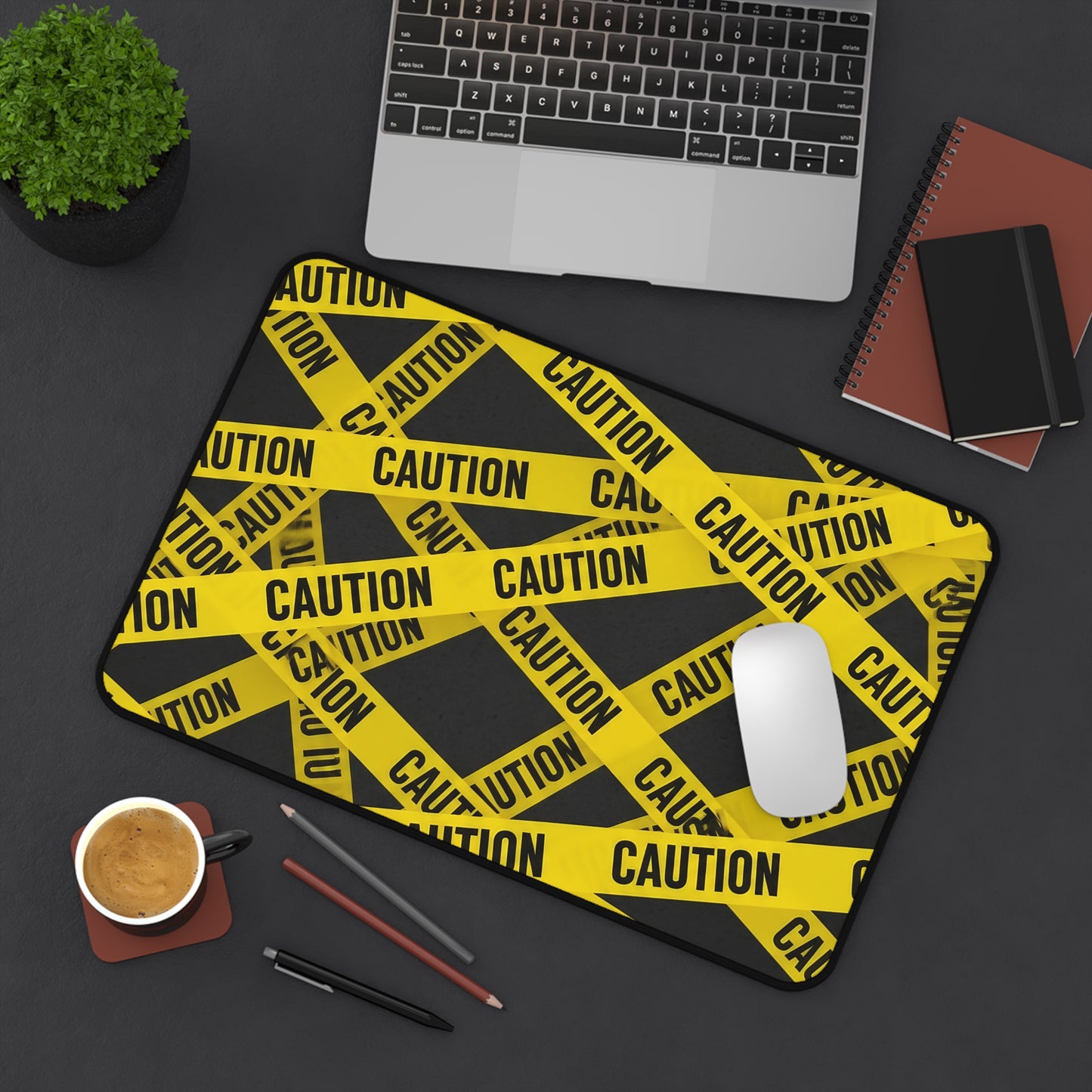 Desk Mat - Caution Tape Office Desk Accessory, Work from Home Gift, Modern Desk Pad