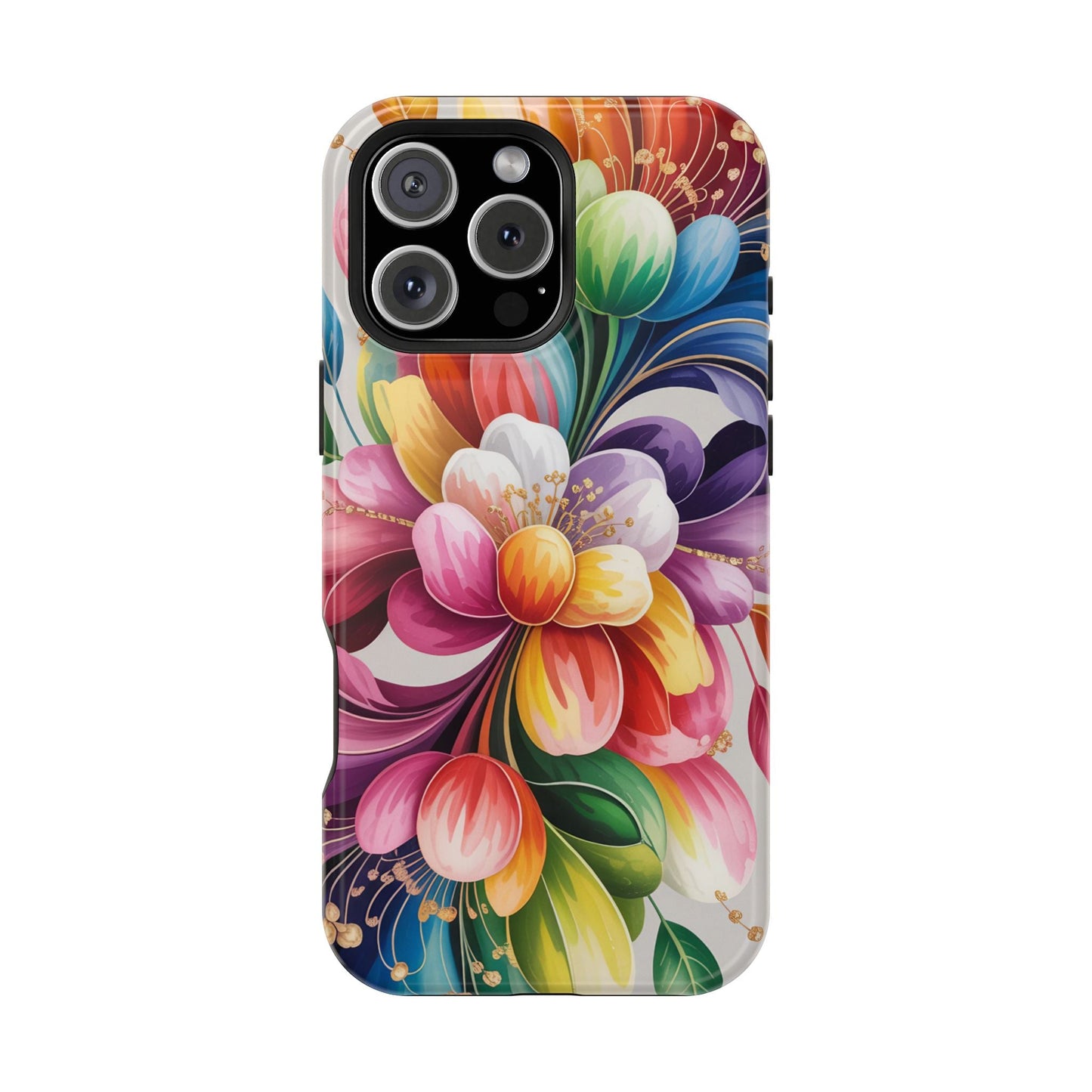 Vibrant Floral iPhone Case with colorful flower design and dual-layer protection, MagSafe compatible