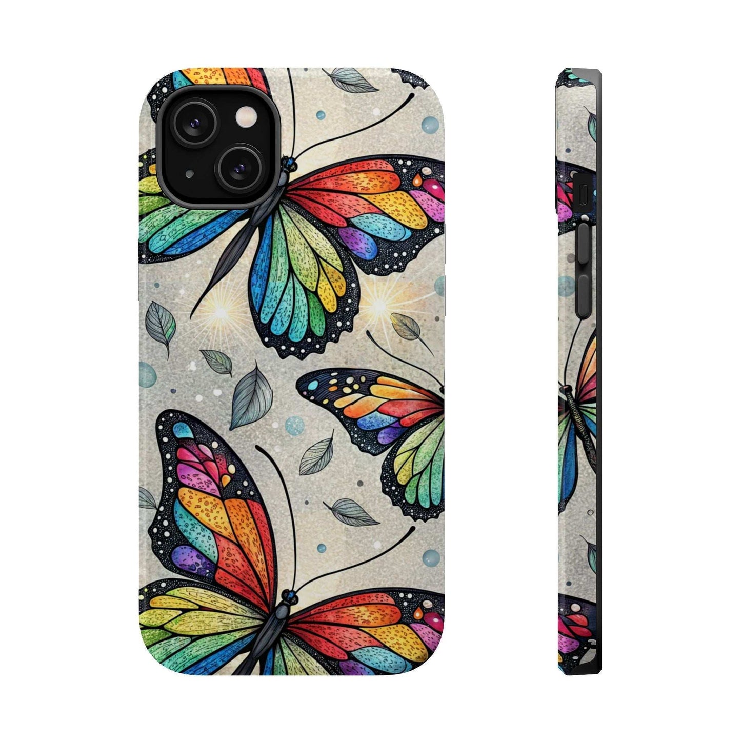 Vibrant Rainbow Butterfly iPhone case with colorful butterfly design and dual-layer protection