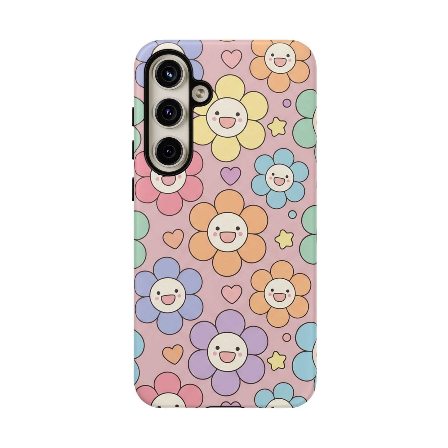 Happy Flower Samsung Phone Case with colorful smiling floral design and dual-layer protection for Samsung phones