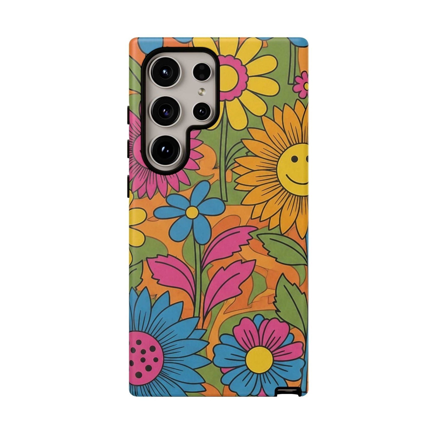 Samsung Phone Case with colorful retro flower design and impact-resistant protection