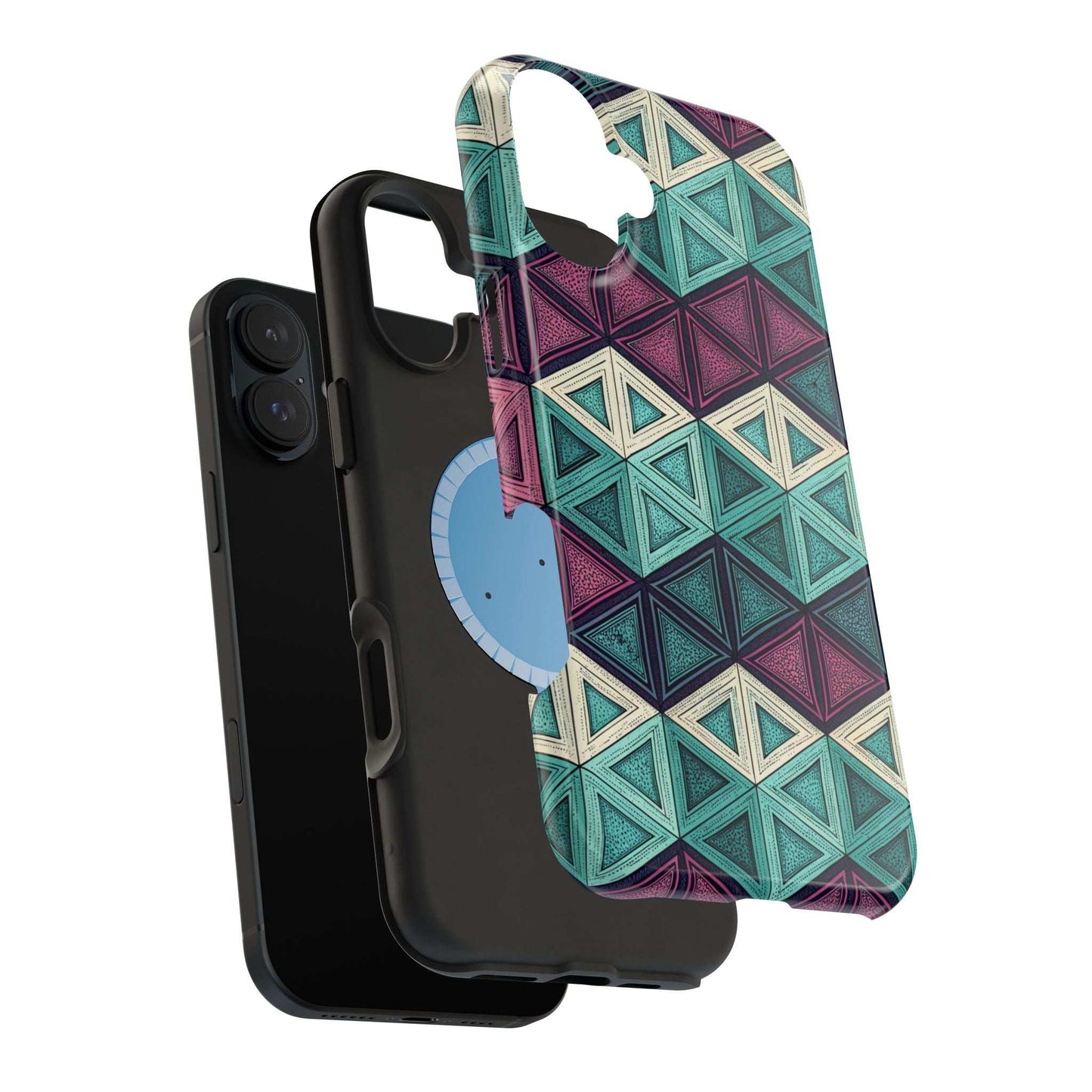 Purple and Teal Abstract magnetic iPhone tough case with geometric pattern and MagSafe compatibility