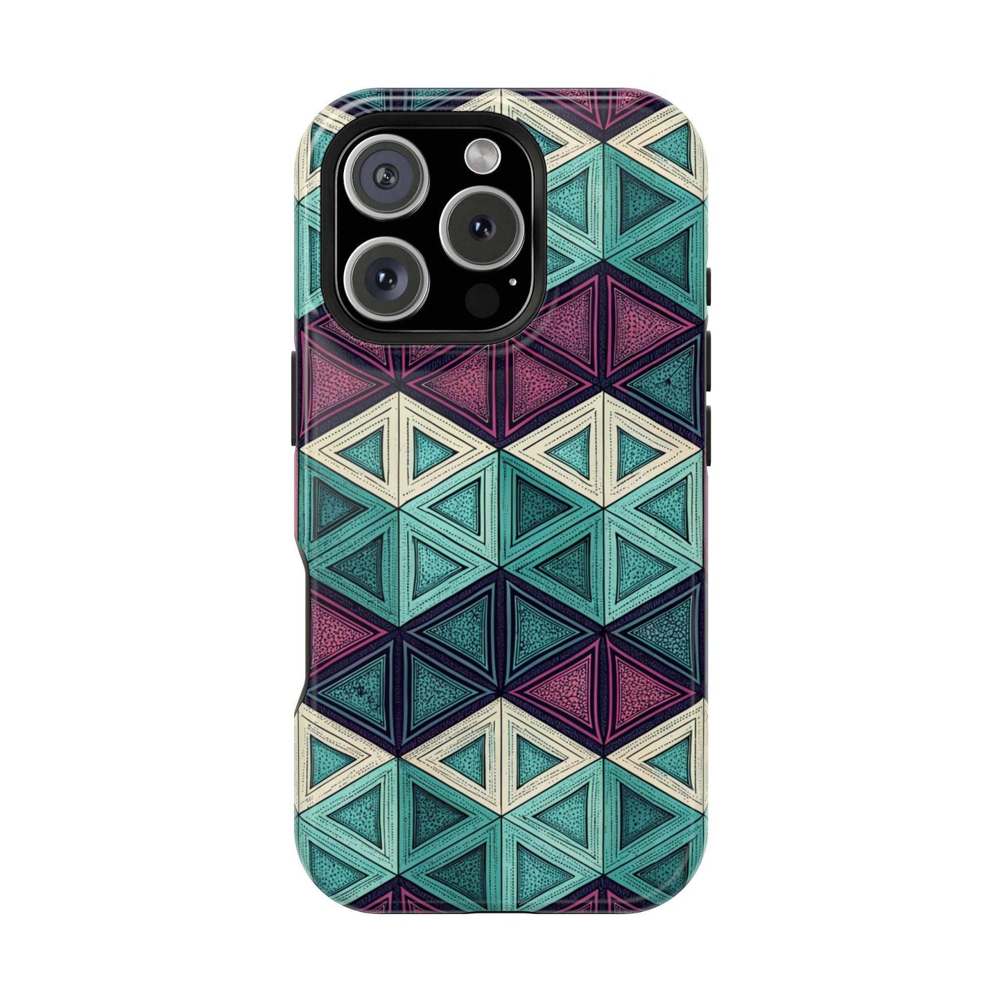 Purple and Teal Abstract geometric magnetic tough iPhone case with MagSafe compatibility and dual-layer protection