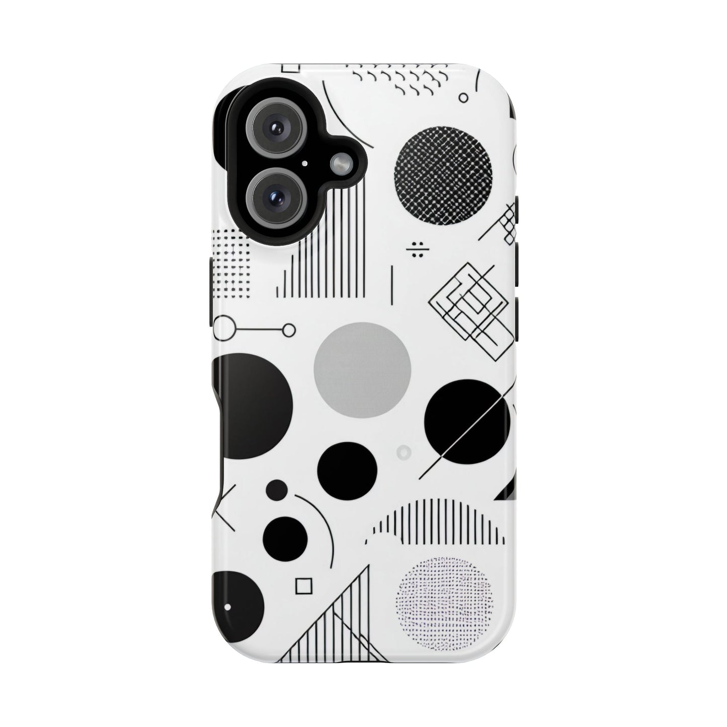 Black and White Abstract Art modern minimalist iPhone case with geometric patterns and protective dual-layer design