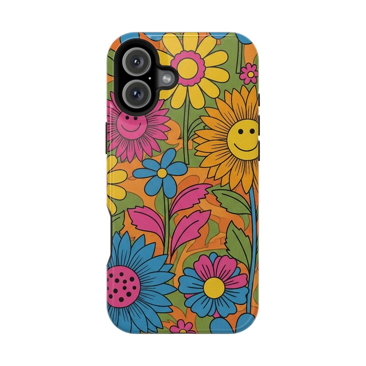Flower Power iPhone Tough Case with vibrant floral design and durable polycarbonate protection