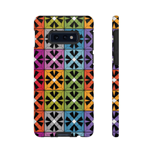 Durable Samsung Galaxy case with colorful geometric rainbow abstract design, shockproof and protective phone cover.