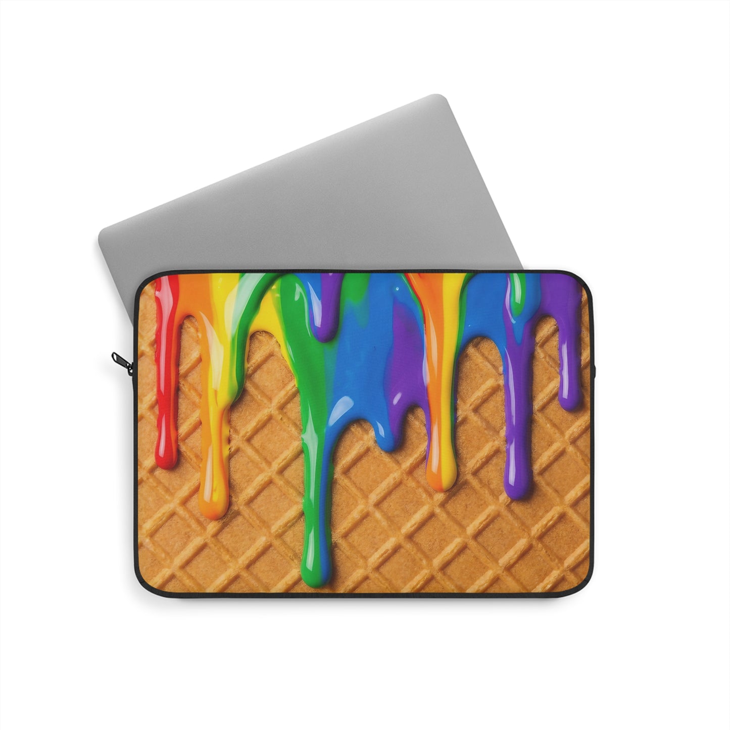 Rainbow Waffle Drip Laptop Sleeve — Colorful Drip Pattern Protective Sleeve