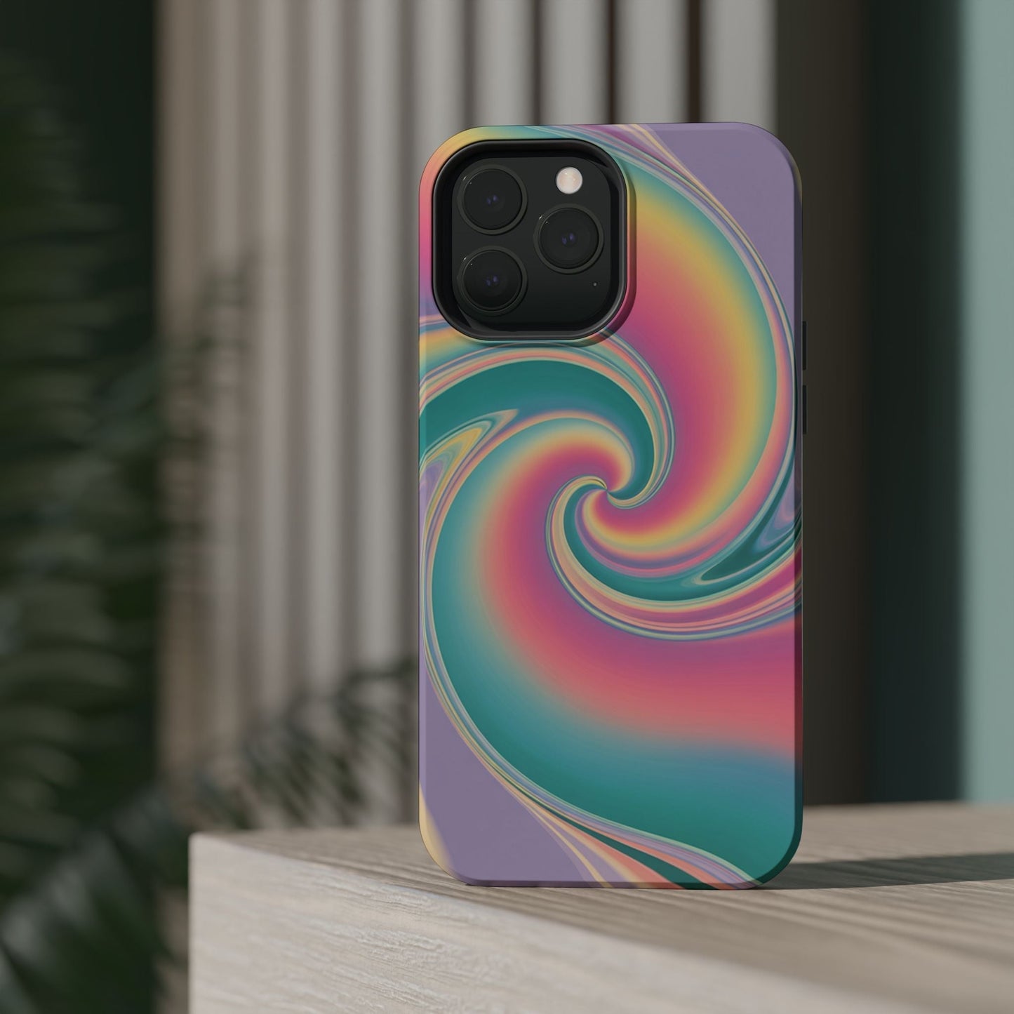 Vibrant Cotton Candy iPhone tough case with colorful pastel swirl design and protective dual-layer build