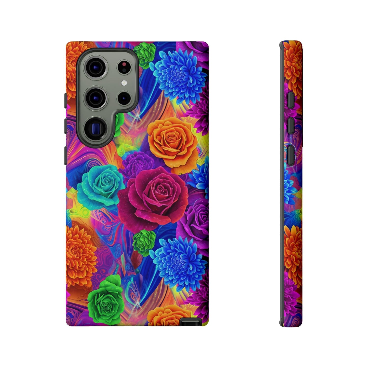 Vibrant Floral Samsung Phone Case with colorful roses and flowers design, durable protective cover