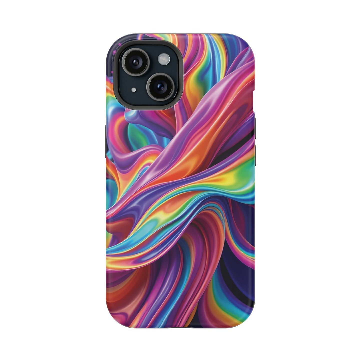 iPhone tough case with vibrant wrapping rainbow design and durable dual-layer protection