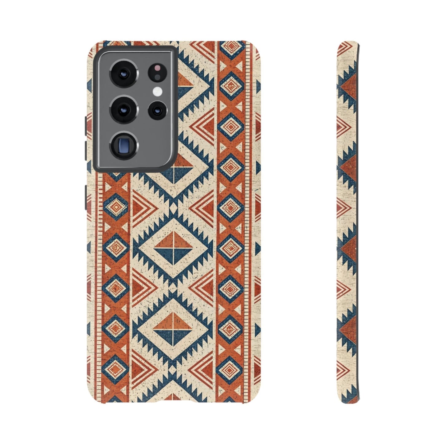 Tribal design Samsung tough phone case with geometric pattern in earth tones