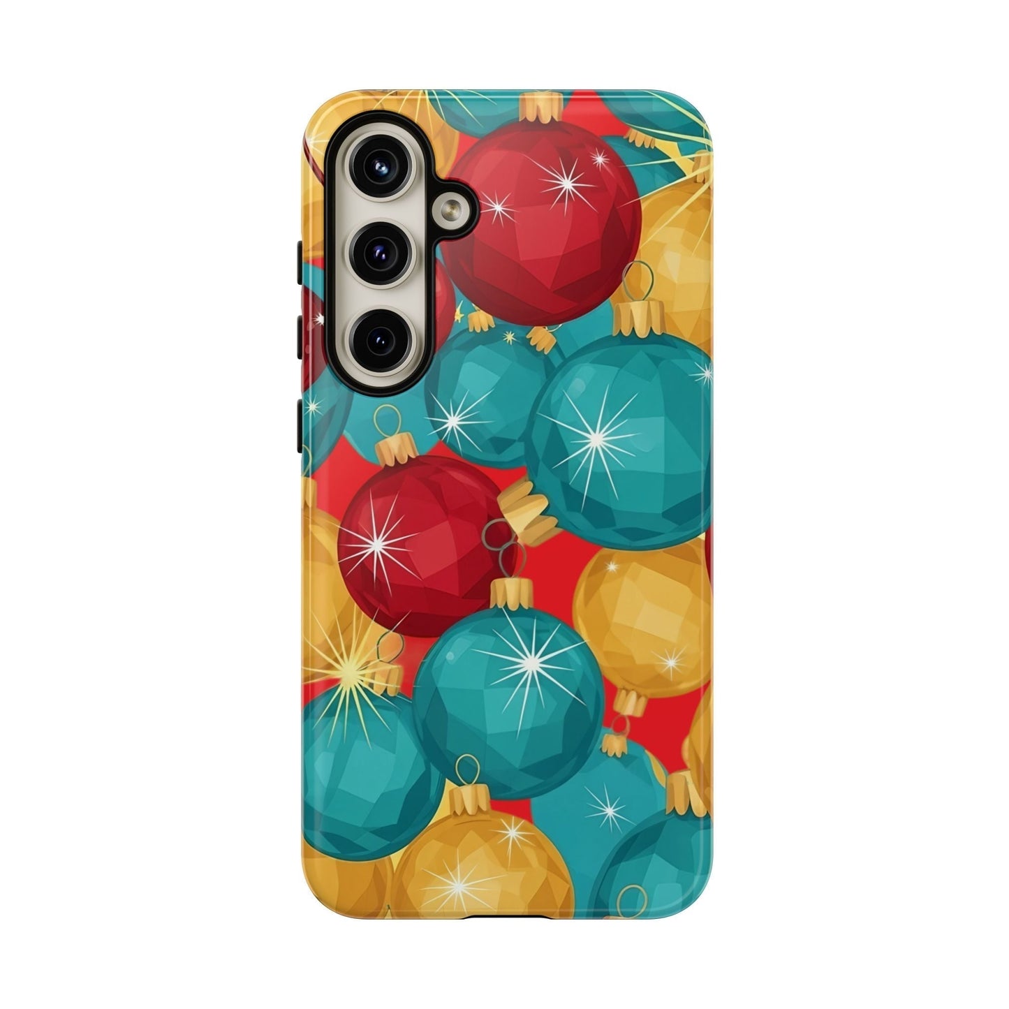 Samsung Tough Case with colorful Christmas tree sparkle bulb design, durable and shock-absorbent holiday bulb Samsung case.