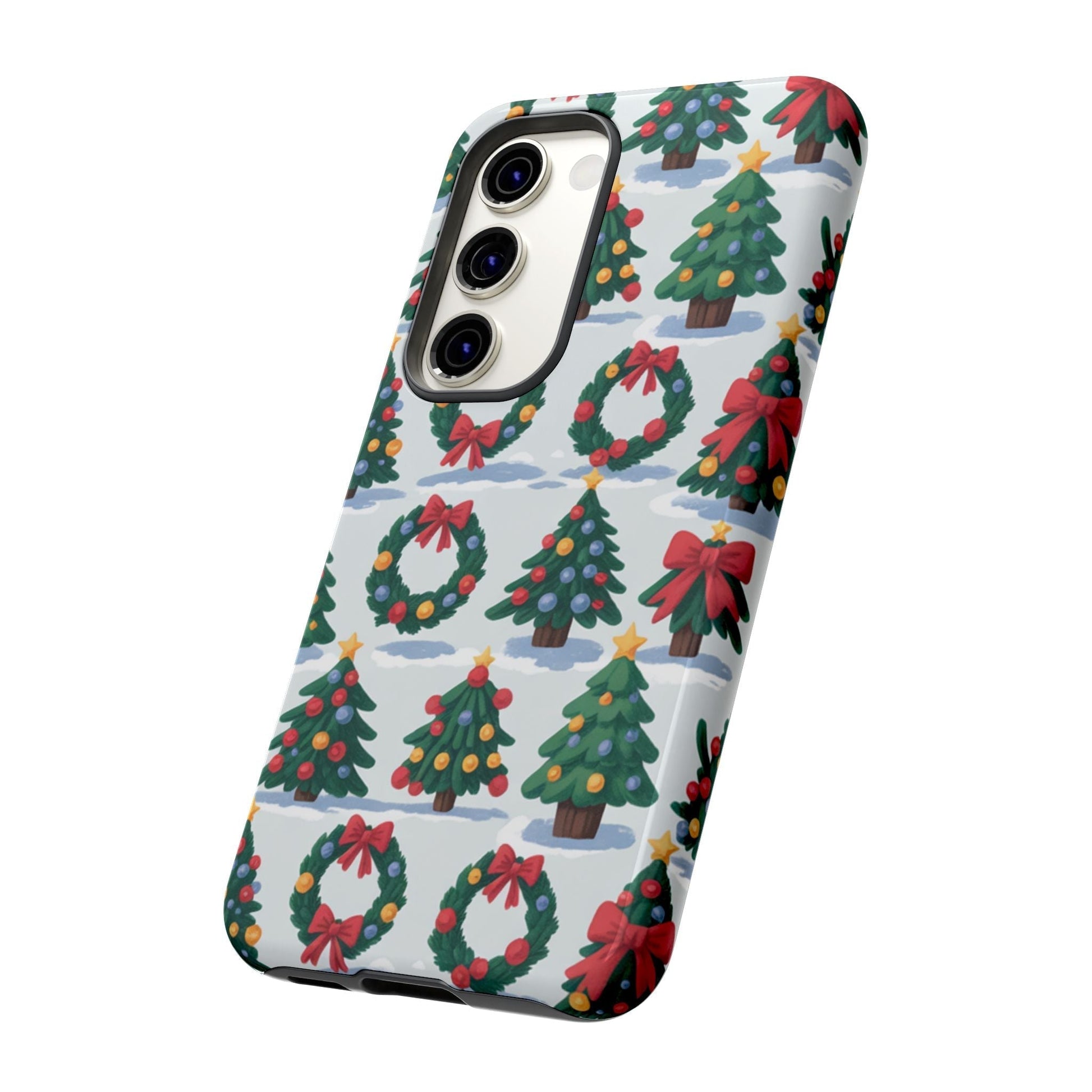 Samsung phone case with festive holiday wreath and Christmas tree pattern for durable protection and seasonal style