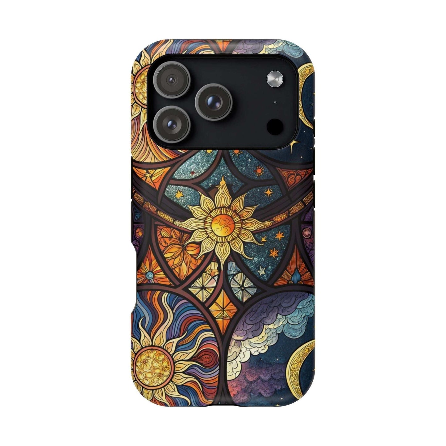 Sun and Moon iPhone Case with cosmic celestial design and durable protection for iPhone 13 to 16 series
