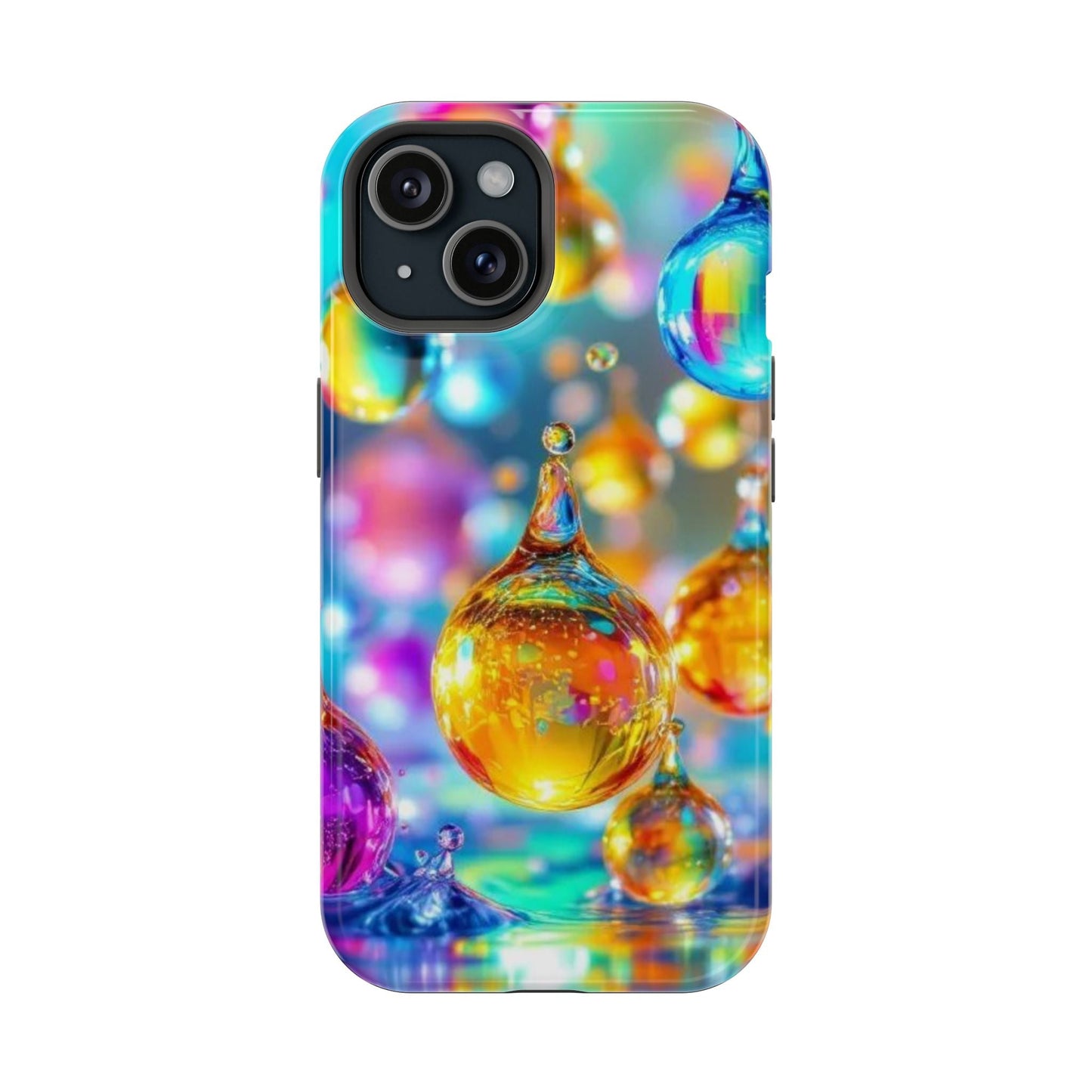 iPhone tough case with vibrant Golden Raindrop Design and MagSafe compatibility