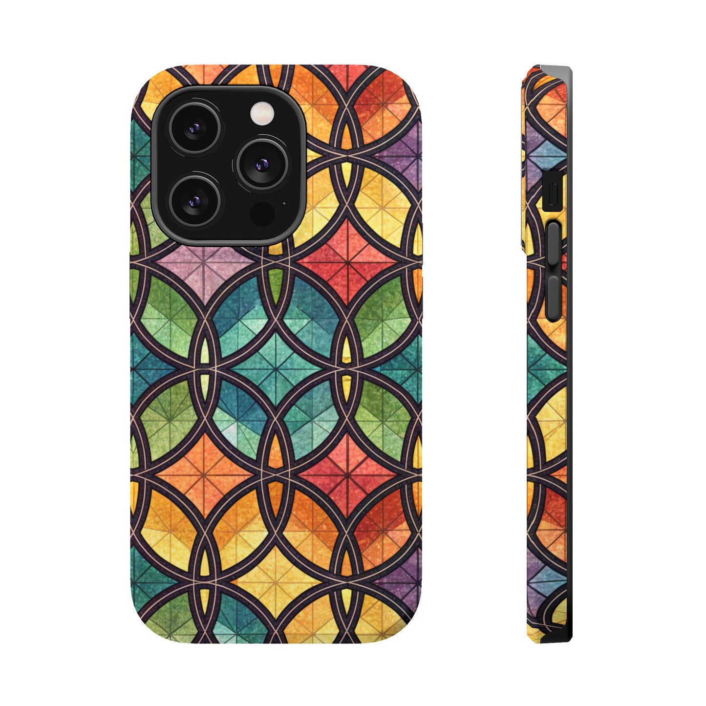 Rainbow Stain Glass iPhone Case – Durable MagSafe® Tough Phone Cover with Colorful Artistic Design