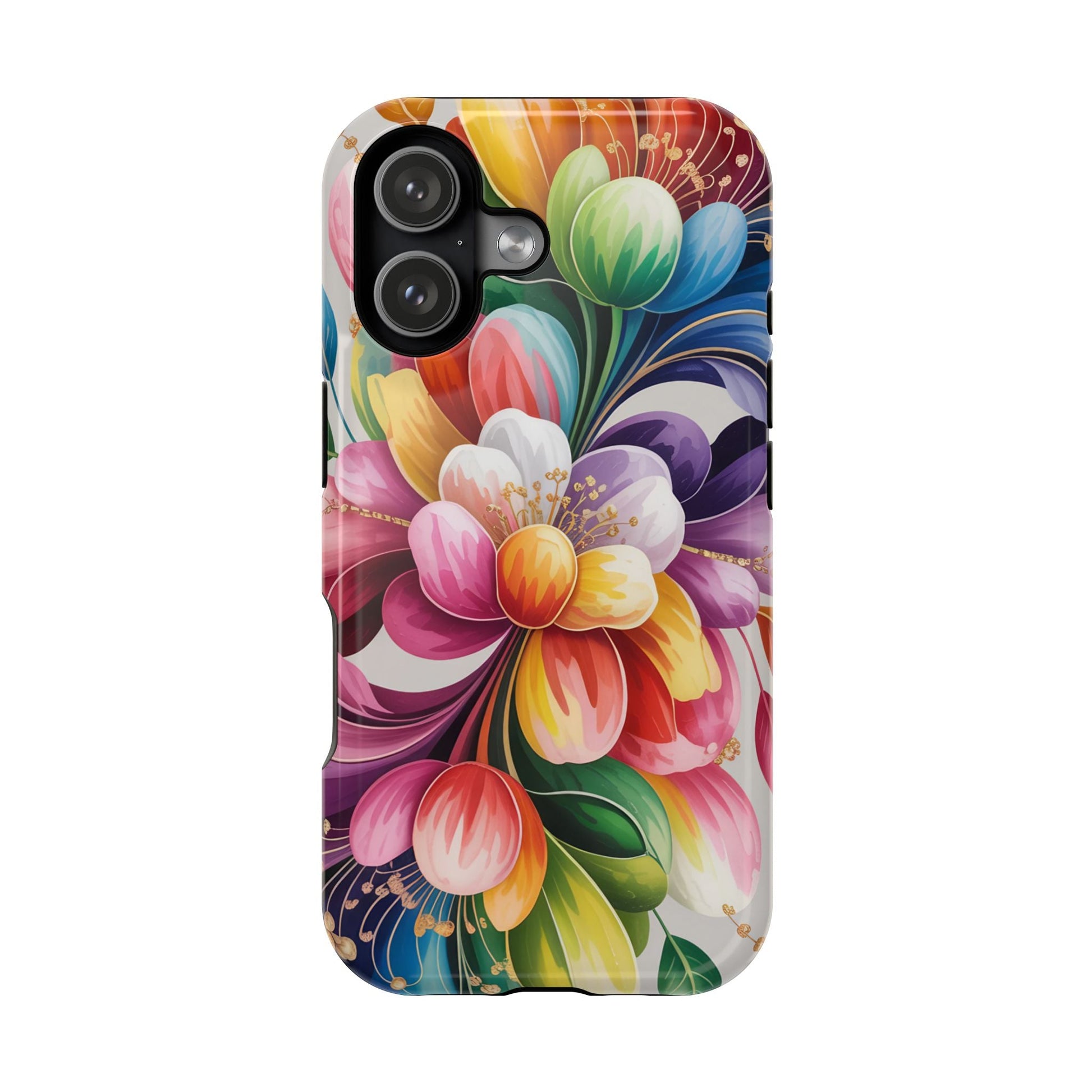 Vibrant Floral iPhone Case with colorful flower design, dual-layer protection, and MagSafe compatibility