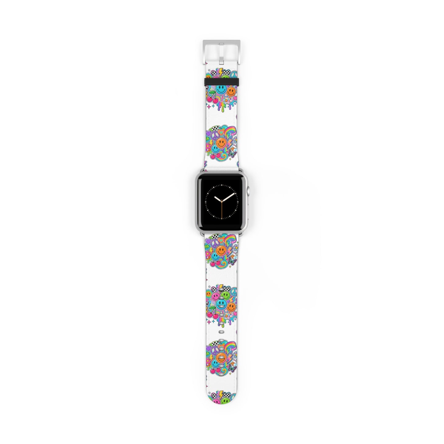 Floral Smiley Watch Band — Colorful Happy Face Apple Watch Strap