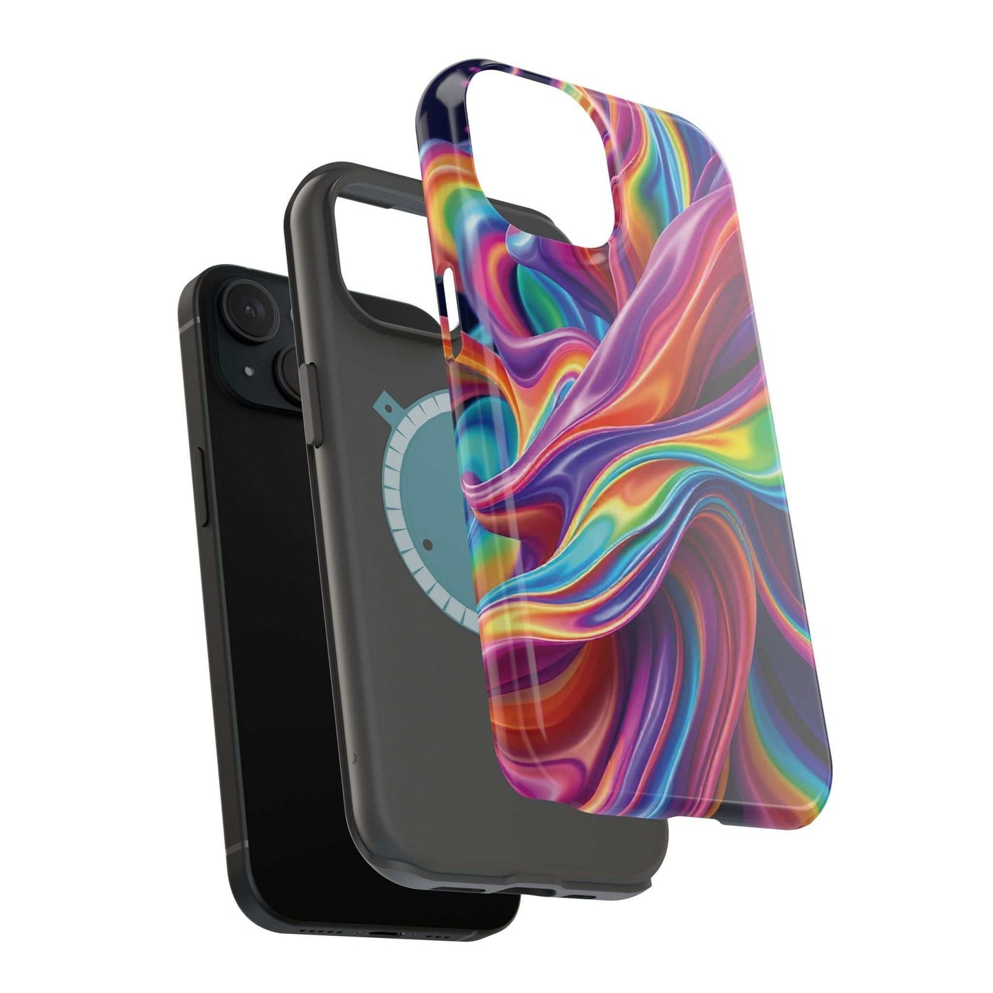 iPhone tough case with vibrant Wrapping Rainbow Design and durable dual-layer protection