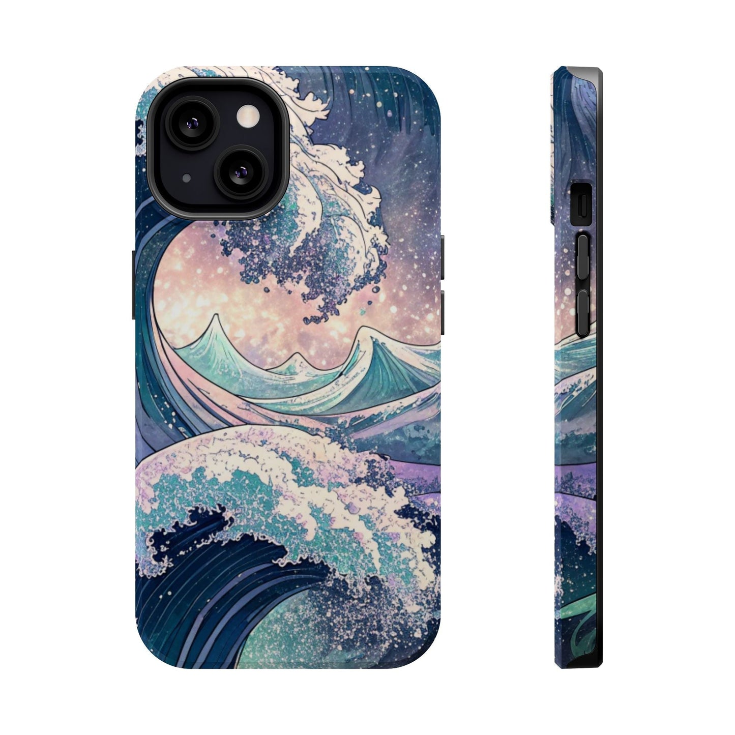 iPhone magnetic tough case with vibrant crashing waves design in matte or glossy finish for durable protection and MagSafe compatibility