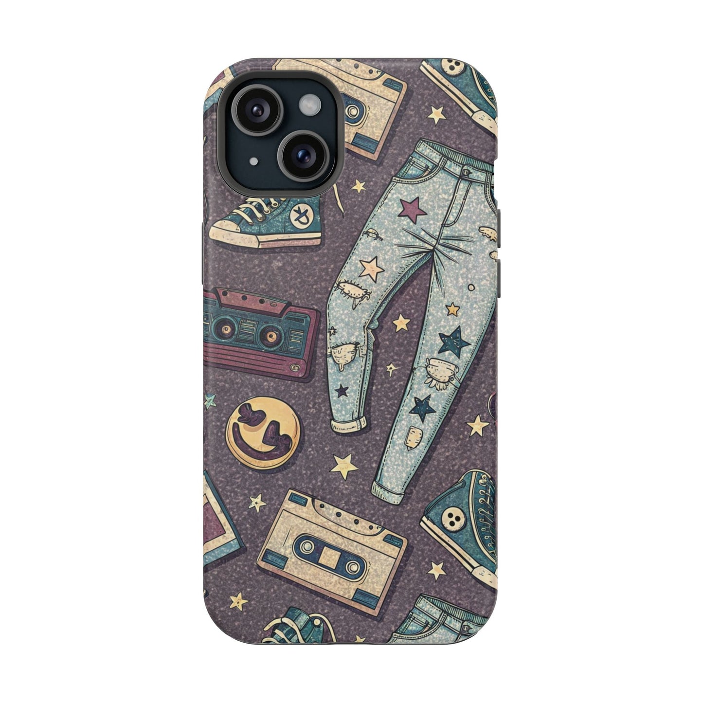 90s grunge cassette tape collage iPhone case with ripped jeans and sneakers design