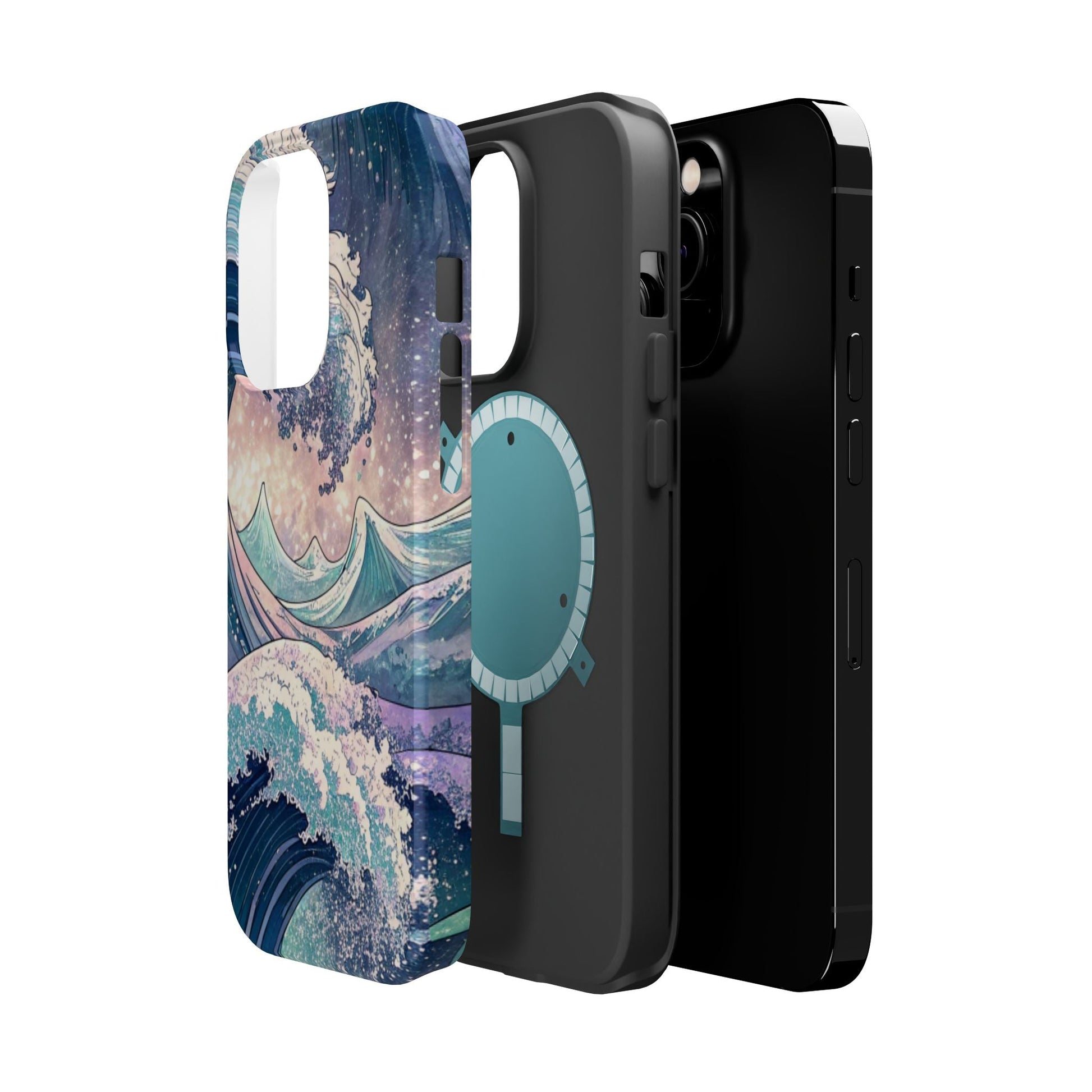iPhone case with Crashing Waves Design, dual-layer polycarbonate protection, MagSafe compatible, glossy or matte finish.