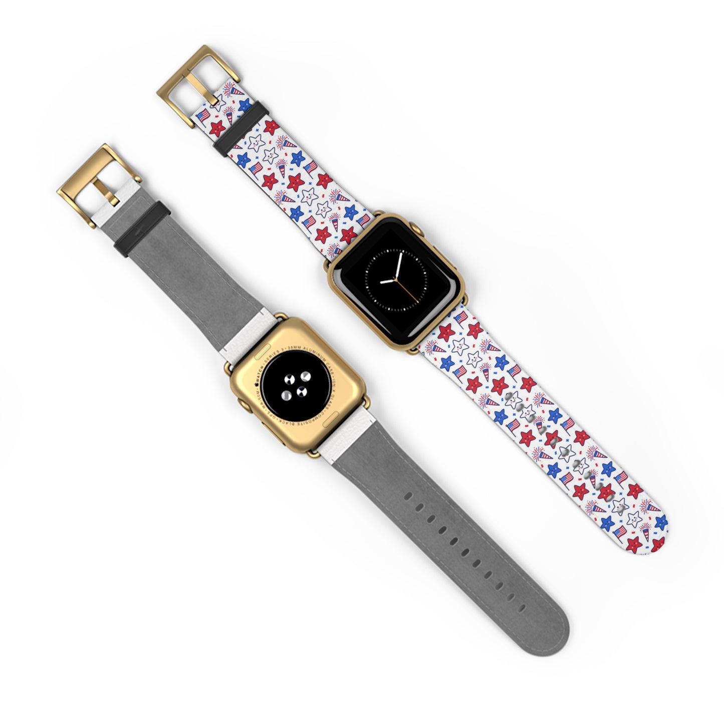 Kawaii 4th of July Apple Watch Band – Cute Patriotic Faux Leather Strap for Apple Watch Series 1–9, SE & Ultra