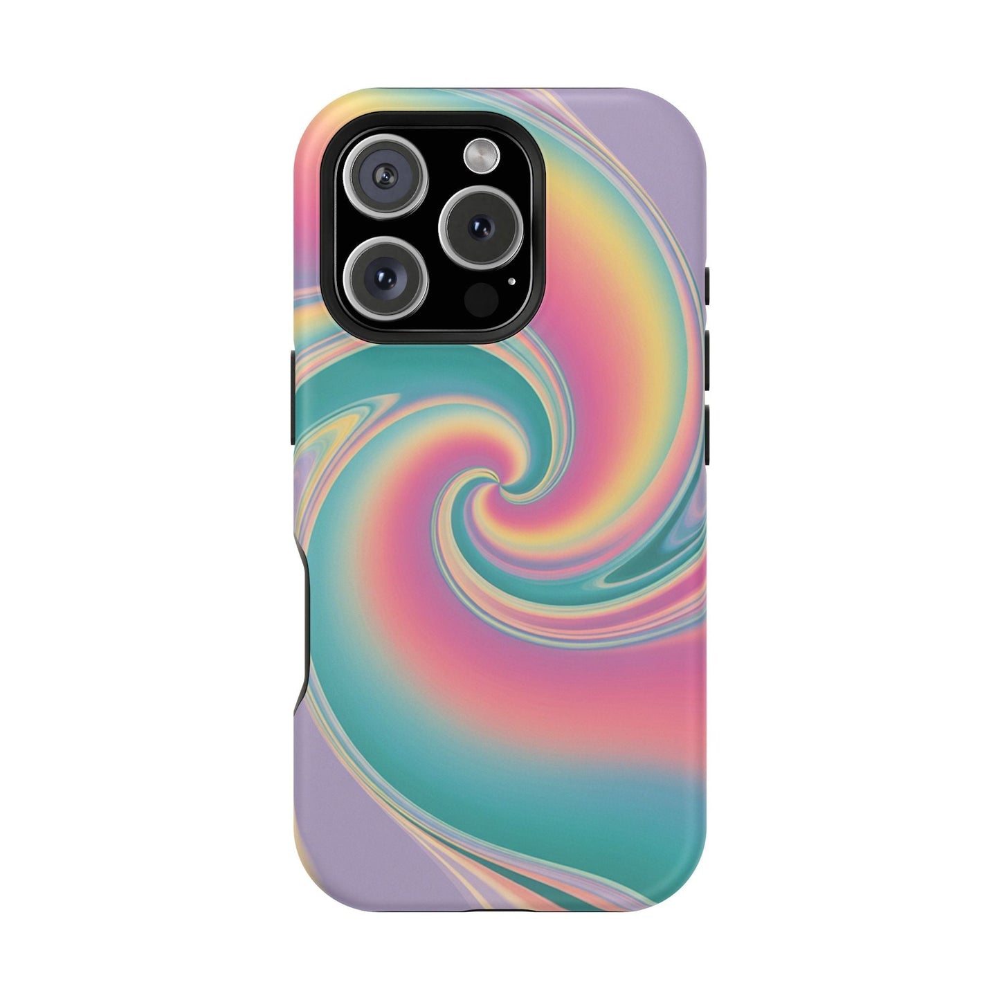 Vibrant Cotton Candy swirl iPhone case with pastel colors and MagSafe compatibility