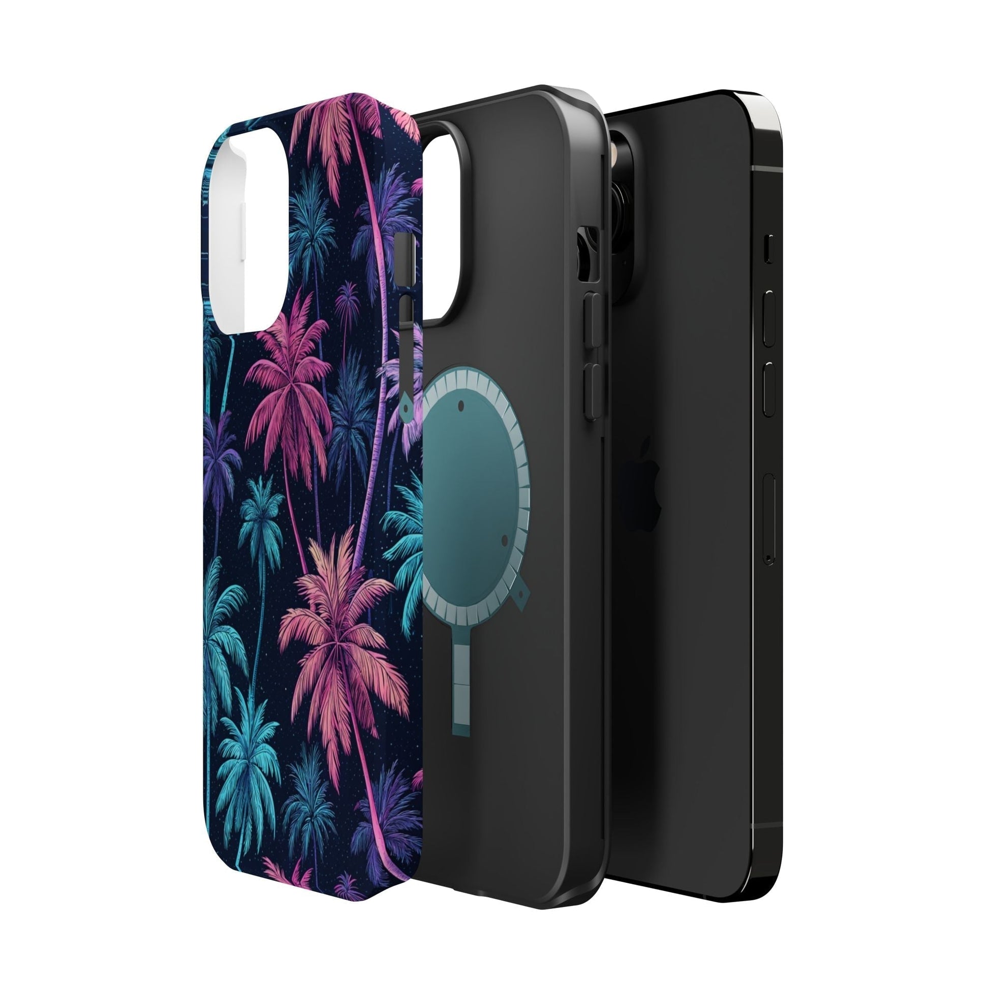 Neon Palm Trees phone case with vibrant tropical design and MagSafe compatibility for iPhone models